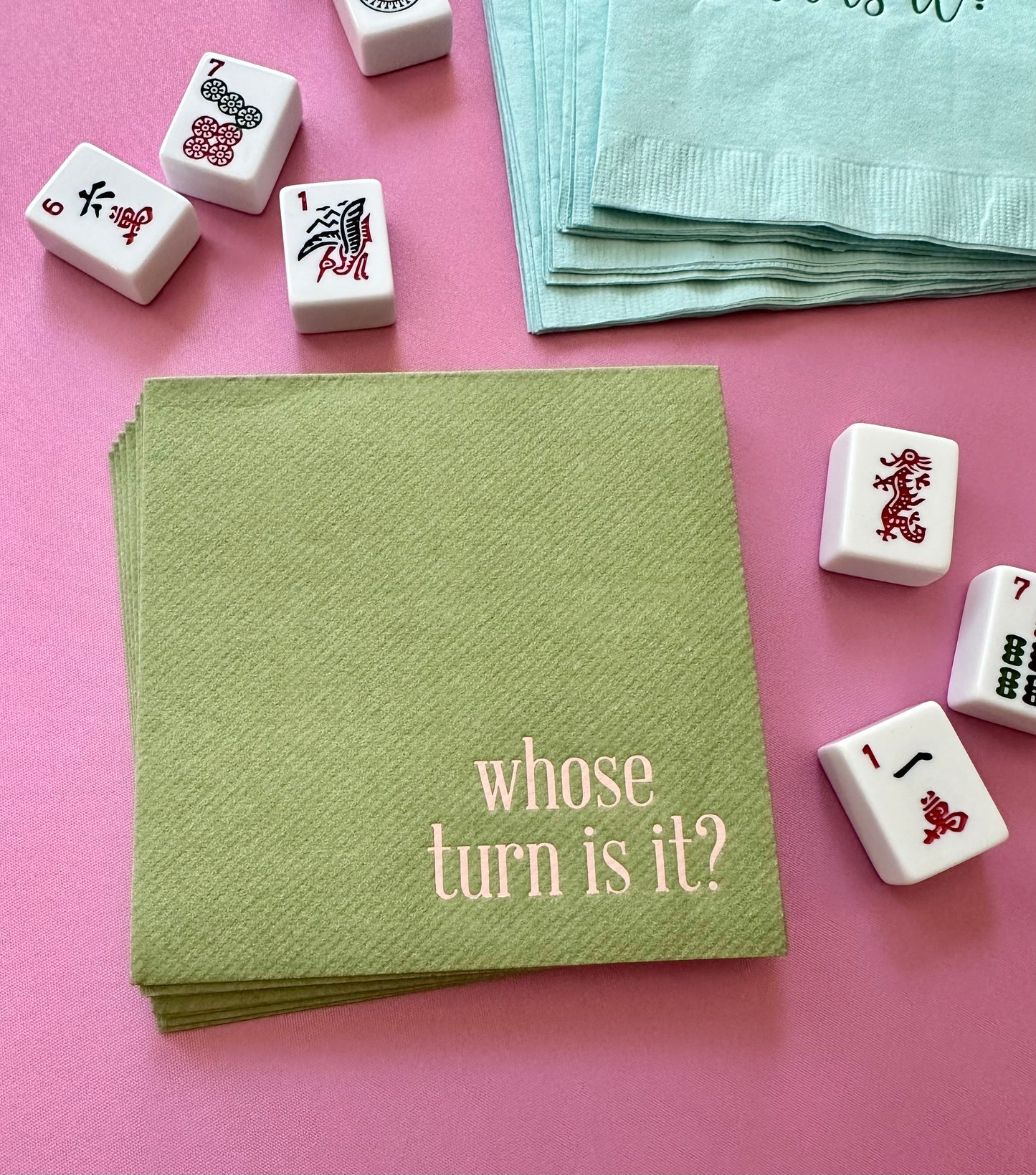 MahJongg Napkins | Whose turn is it? (Green/Pink)