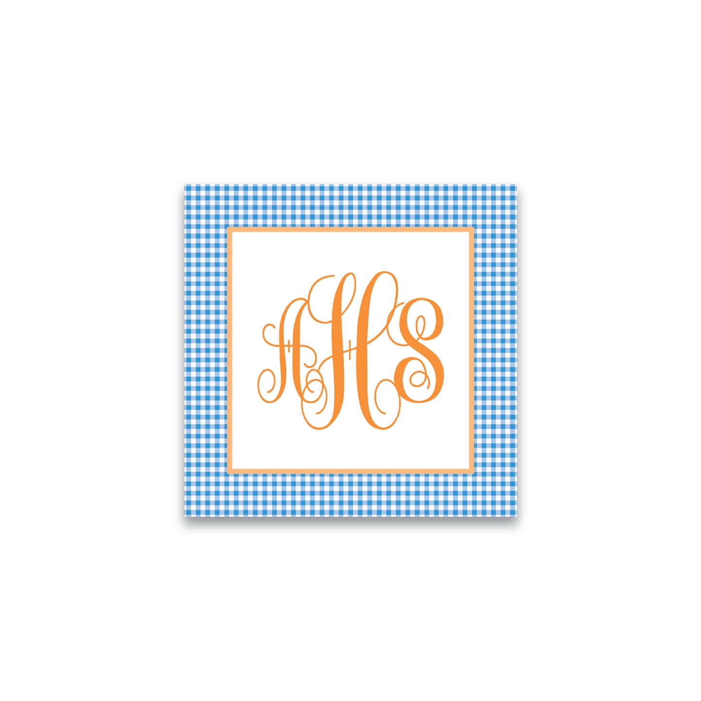 Gift Tag | Sticker | Bag Tag | Bright Blue with Orange Gingham