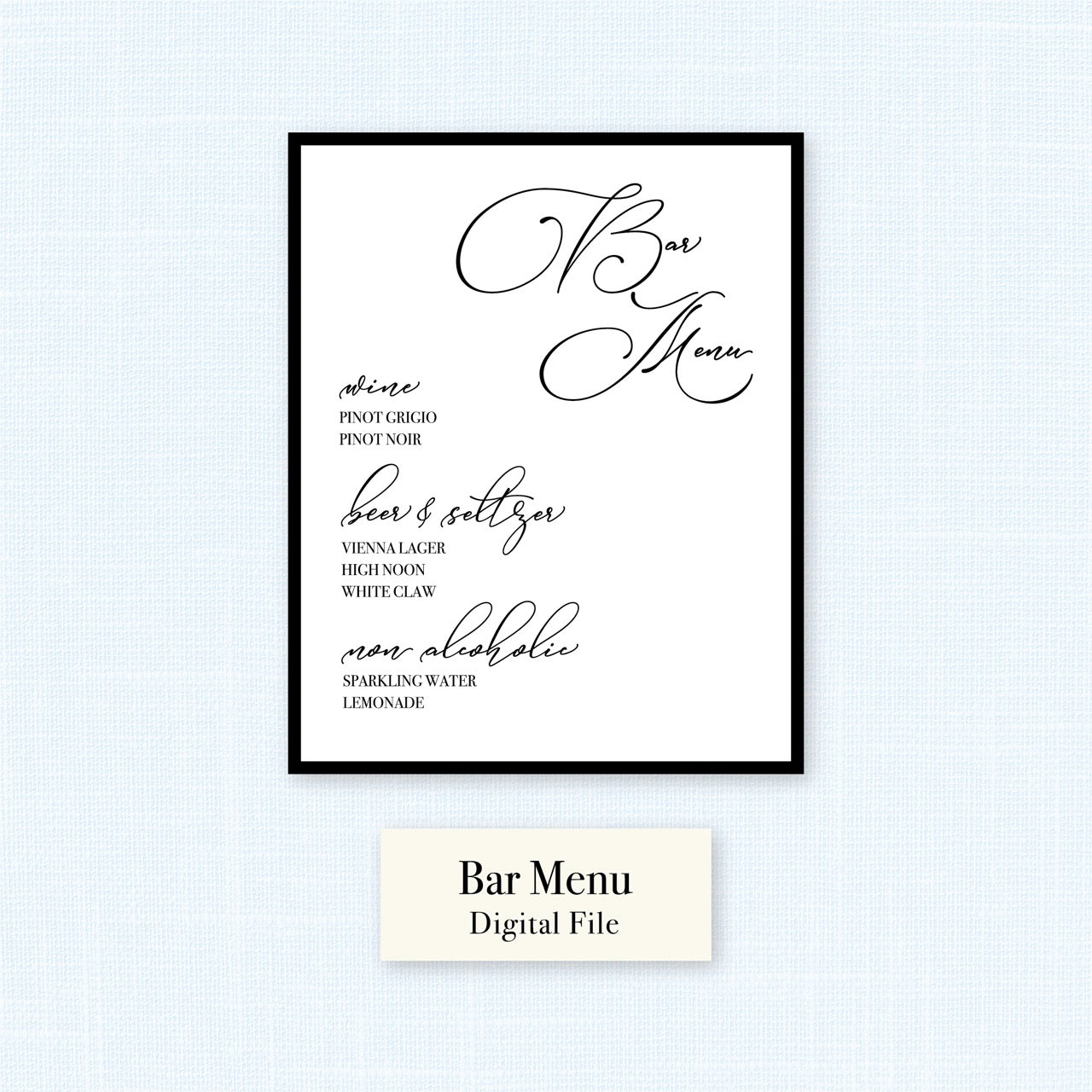 Wedding | Holly Collection | Bar Menu (PDF File for you to print)