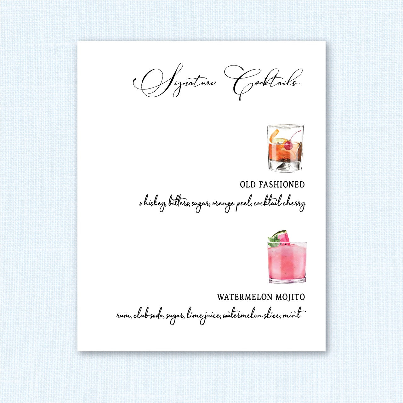 Wedding | Holly Collection | Bar Menu (PDF File for you to print)