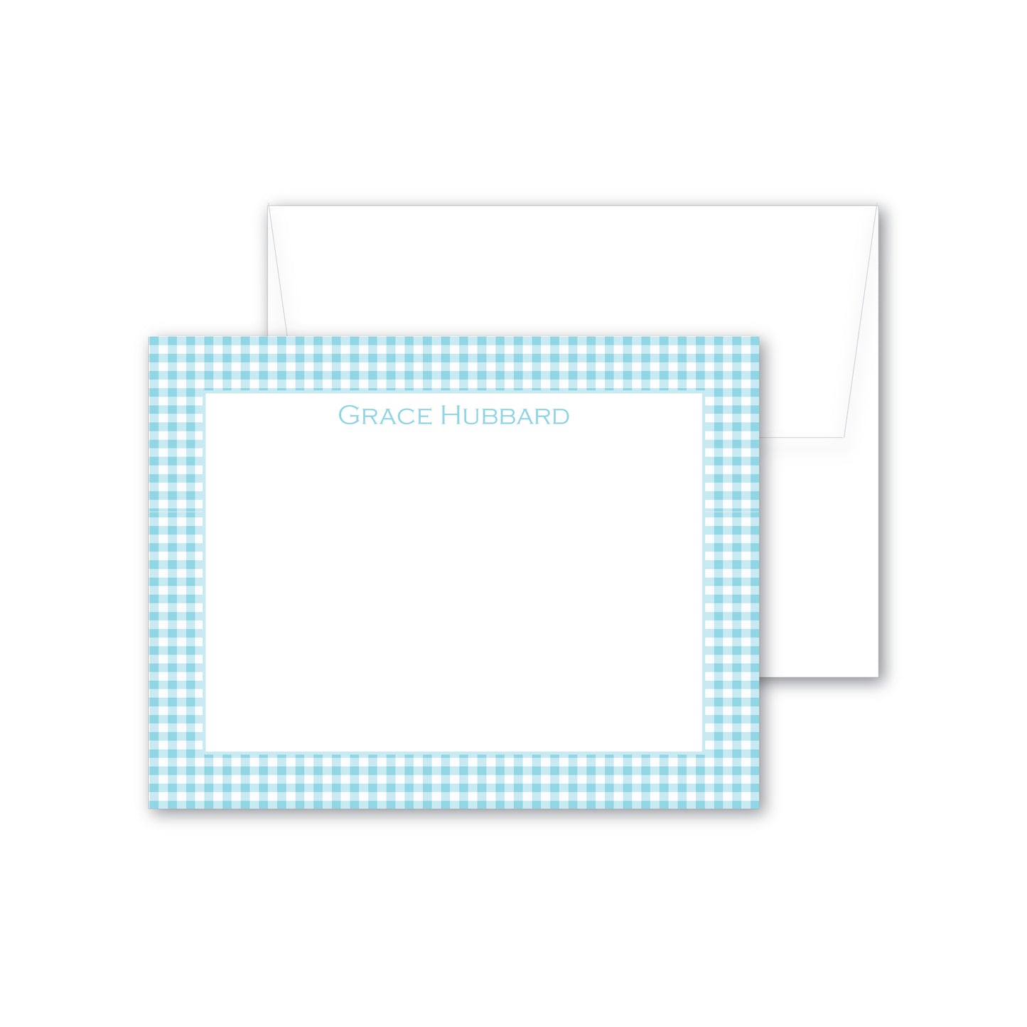 Flat Notecard | Light Turquoise Gingham