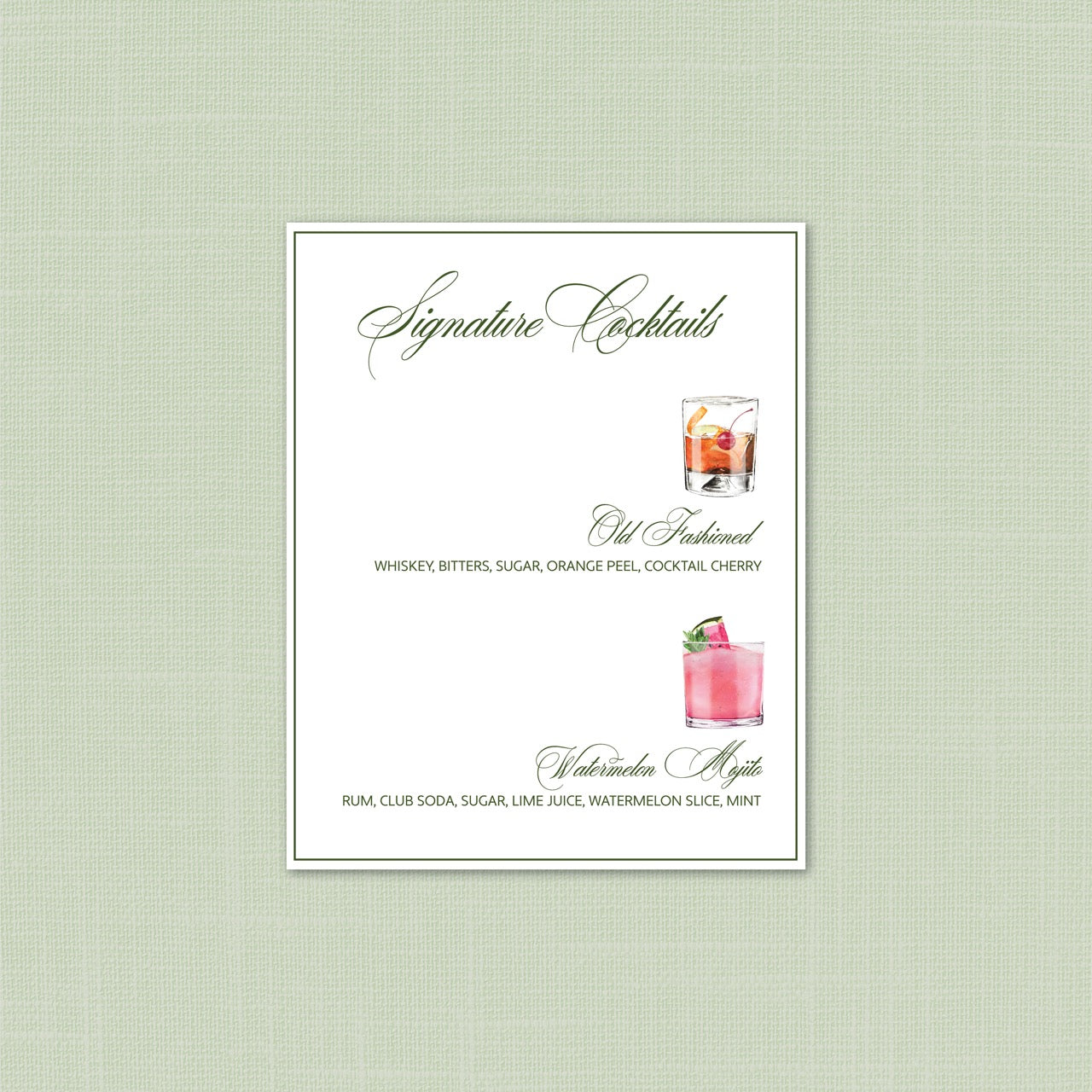 Wedding | Wildflower Collection | Bar Menu (PDF File for you to print)