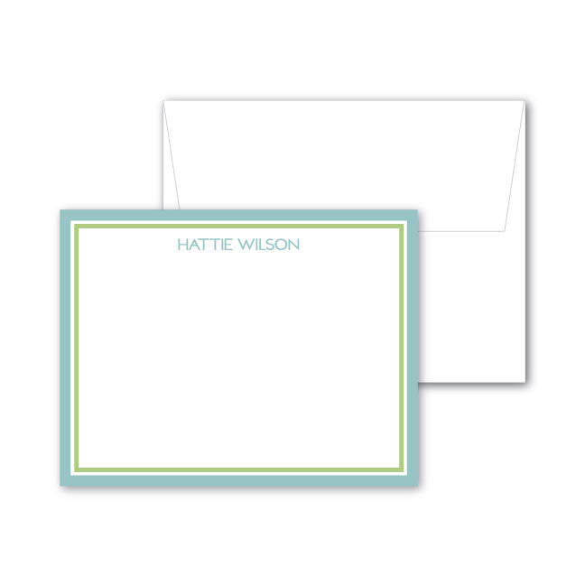 Flat Notecard | Beach Green and Blue Border