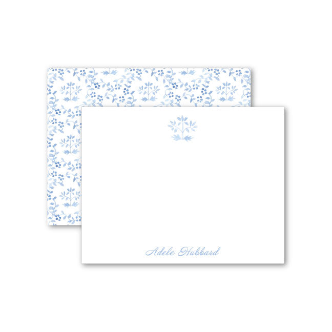 Flat Notecard | Blue Block Print Pattern