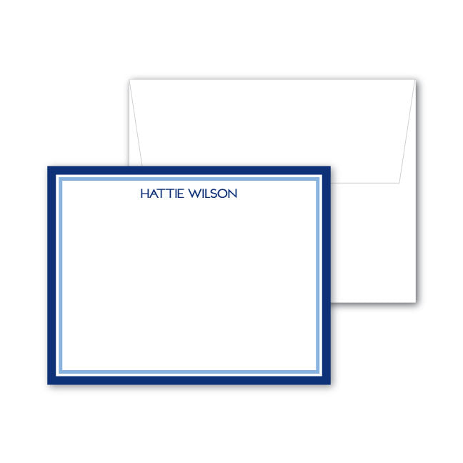 Flat Notecard | Navy and Light Blue Border
