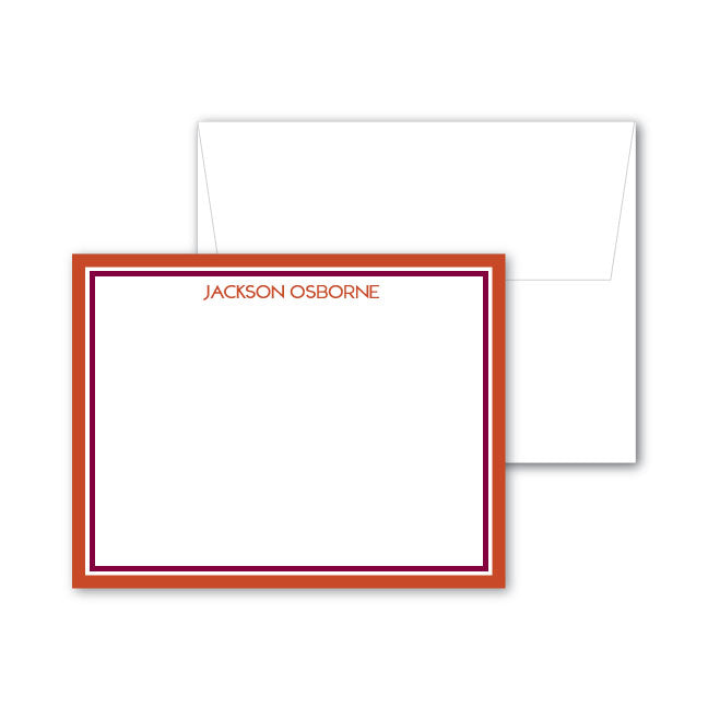 Flat Notecard | Orange and Maroon Border