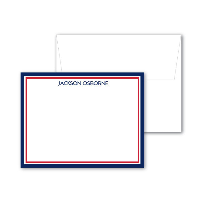 Flat Notecard | Navy and Red Border