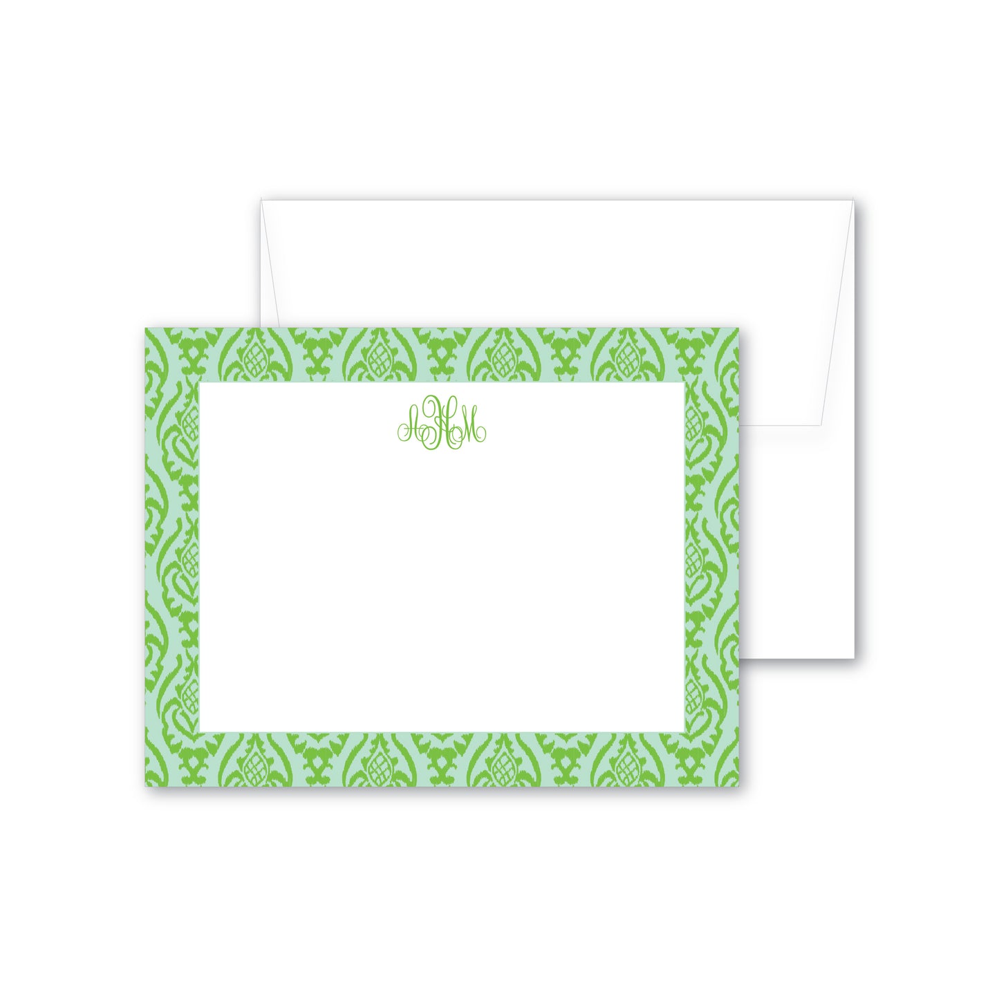 Flat Notecard | Blue and Green Ikat Design