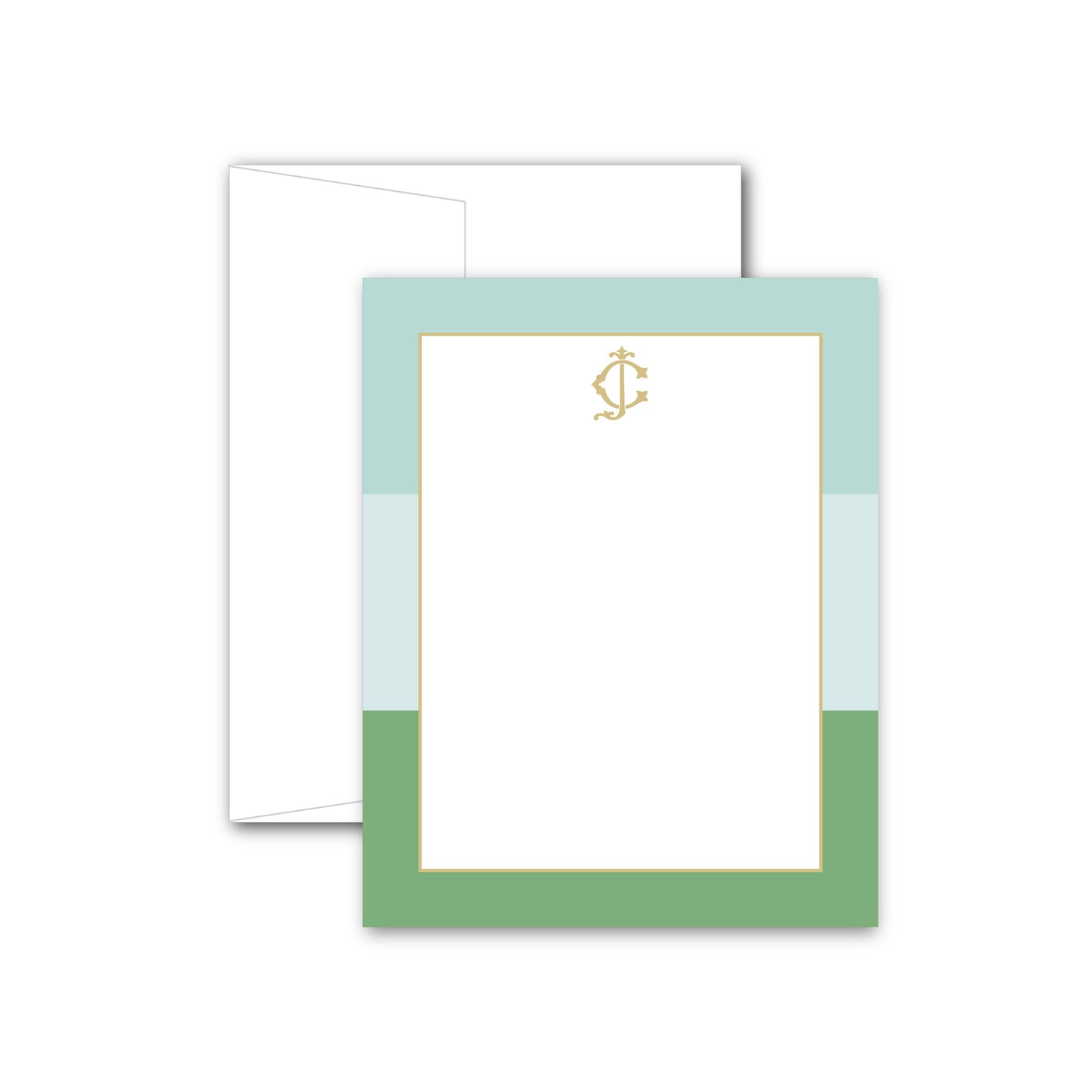 Flat Notecard | Bold Stripes with Duogram (Greens & Gold)