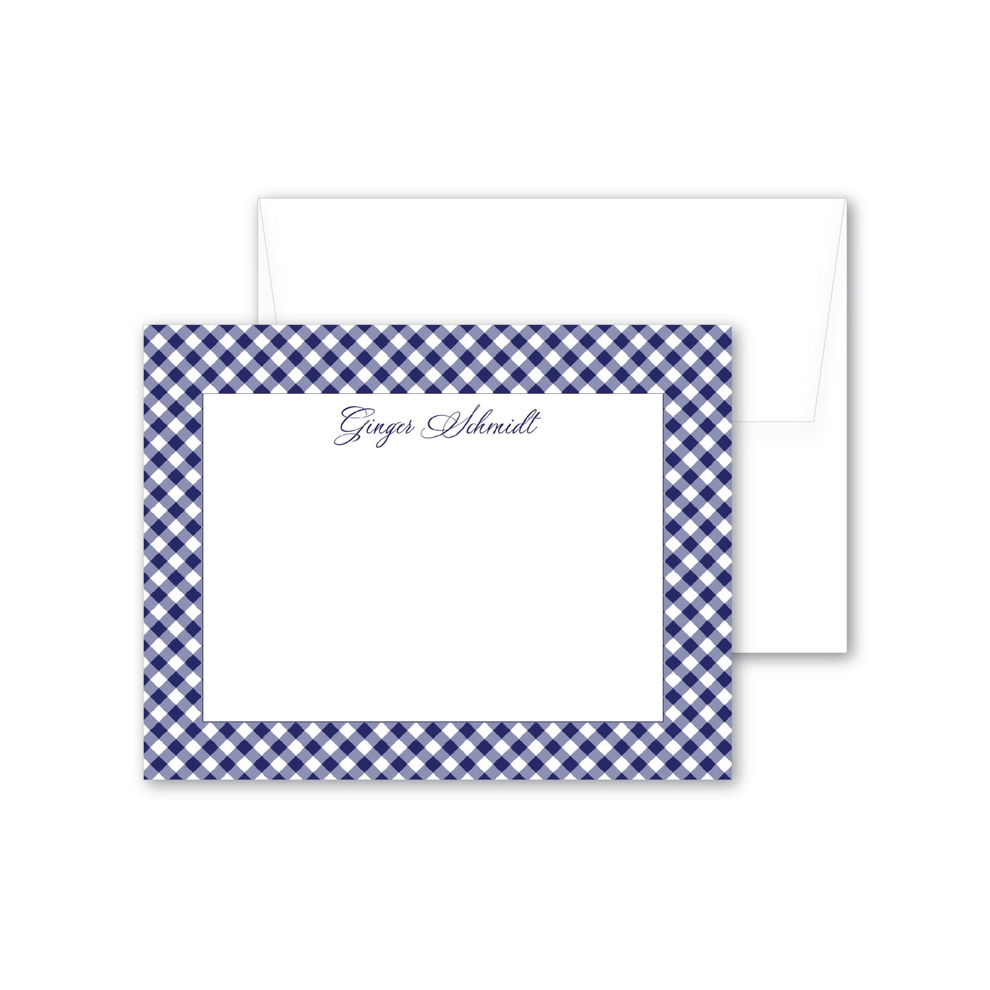 Flat Notecard | Navy Gingham Border
