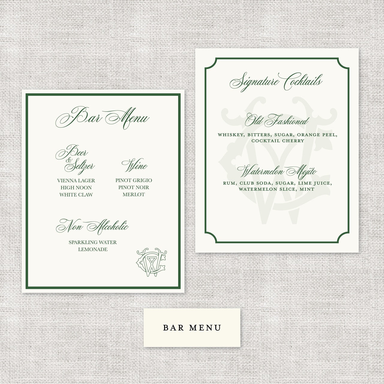 Wedding | Catherine Collection | Bar Menu (PDF File for you to print)