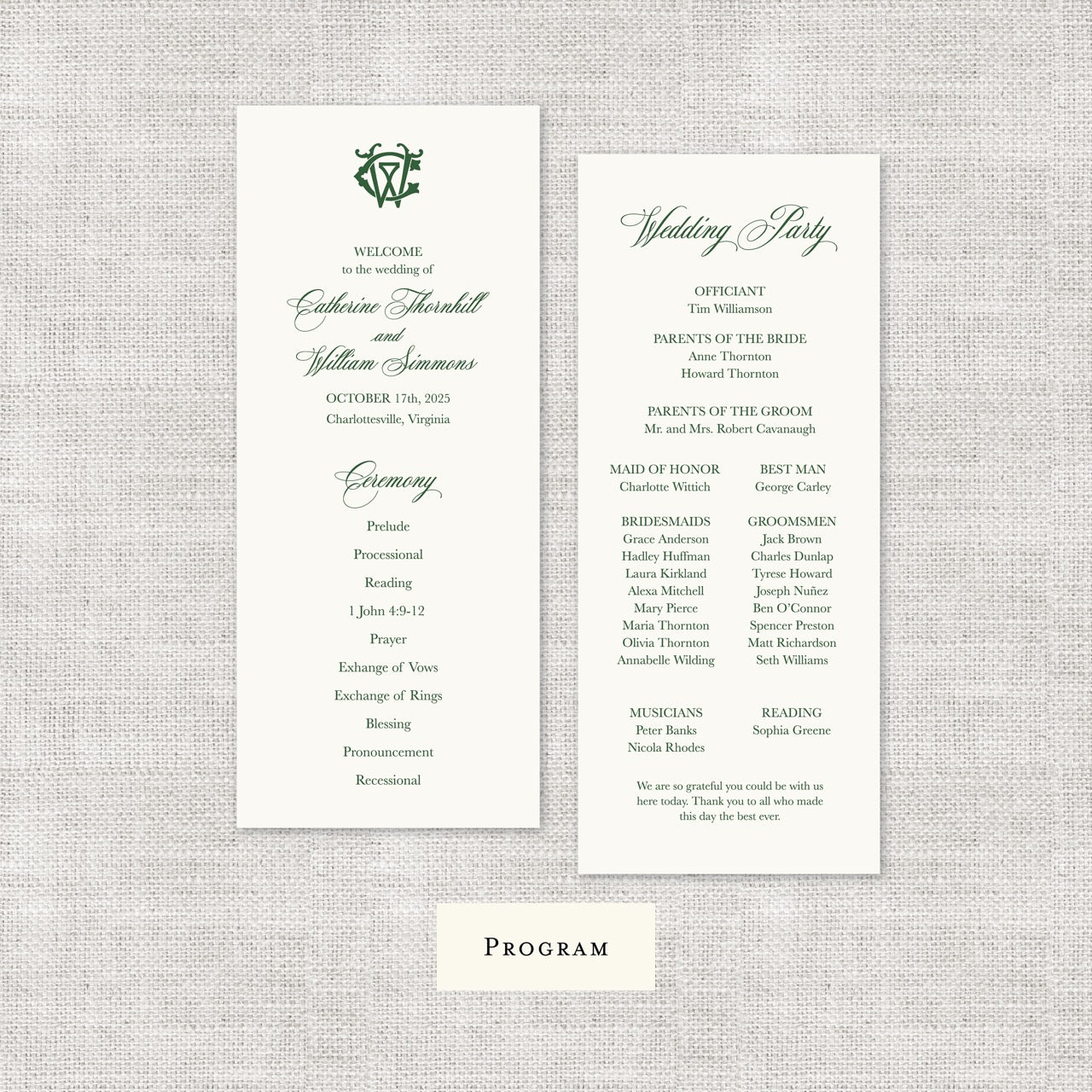 Wedding | Catherine Collection | Program