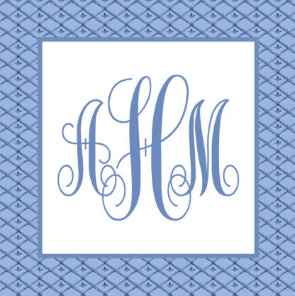 Laminated Bag Tag - Blue Diamond Pattern with Monogram