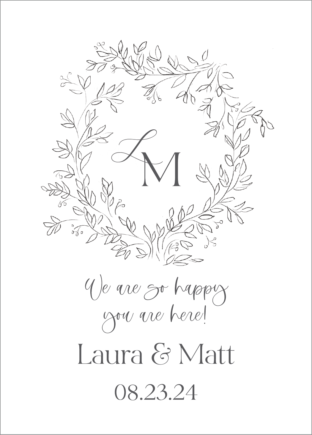 Wedding | Welcome Tag | Gray Crest with Line Florals