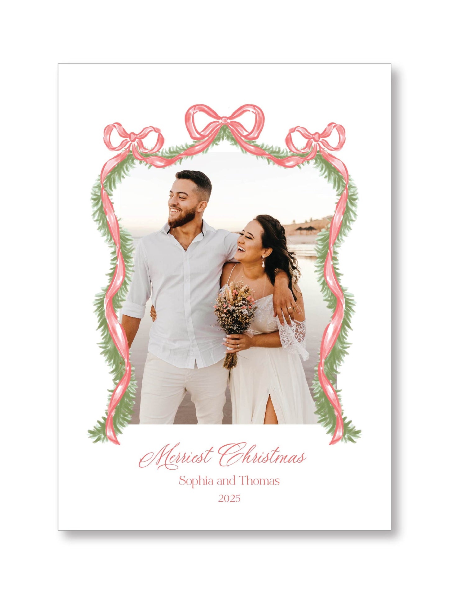 Holiday Photo Card | Garland with Red Ribbon