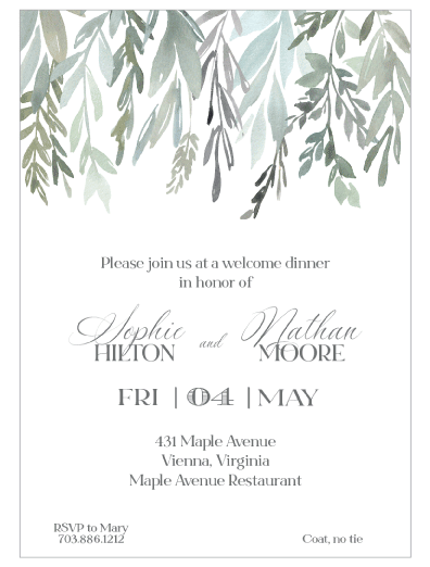 Wedding | Welcome Dinner Invitation | Cool Leaves