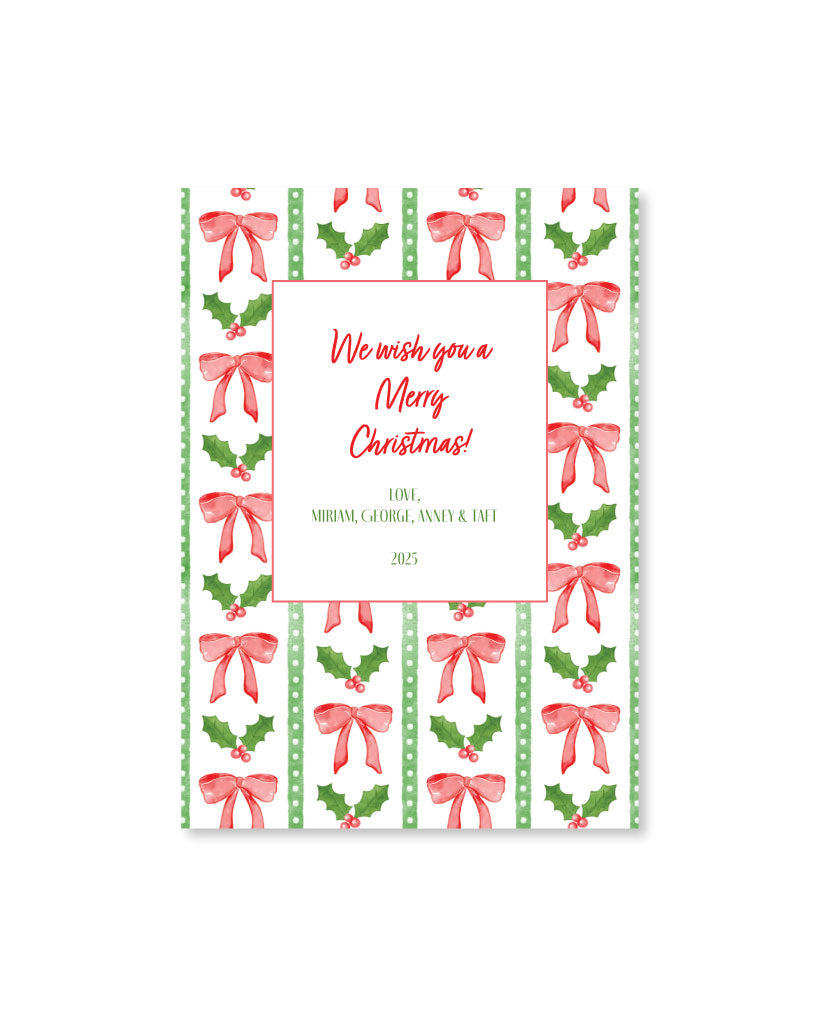 Holiday Photo Card | Red Bow Stripe