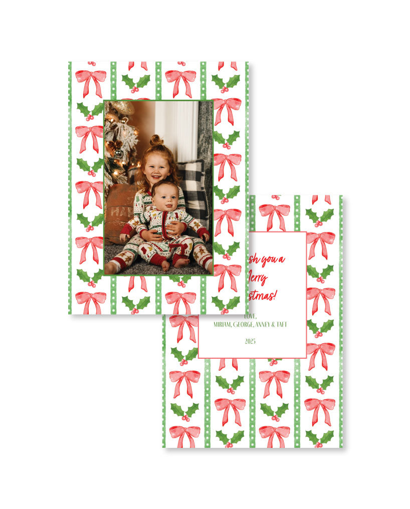 Holiday Photo Card | Red Bow Stripe