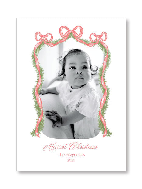 Holiday Photo Card | Garland with Red Ribbon