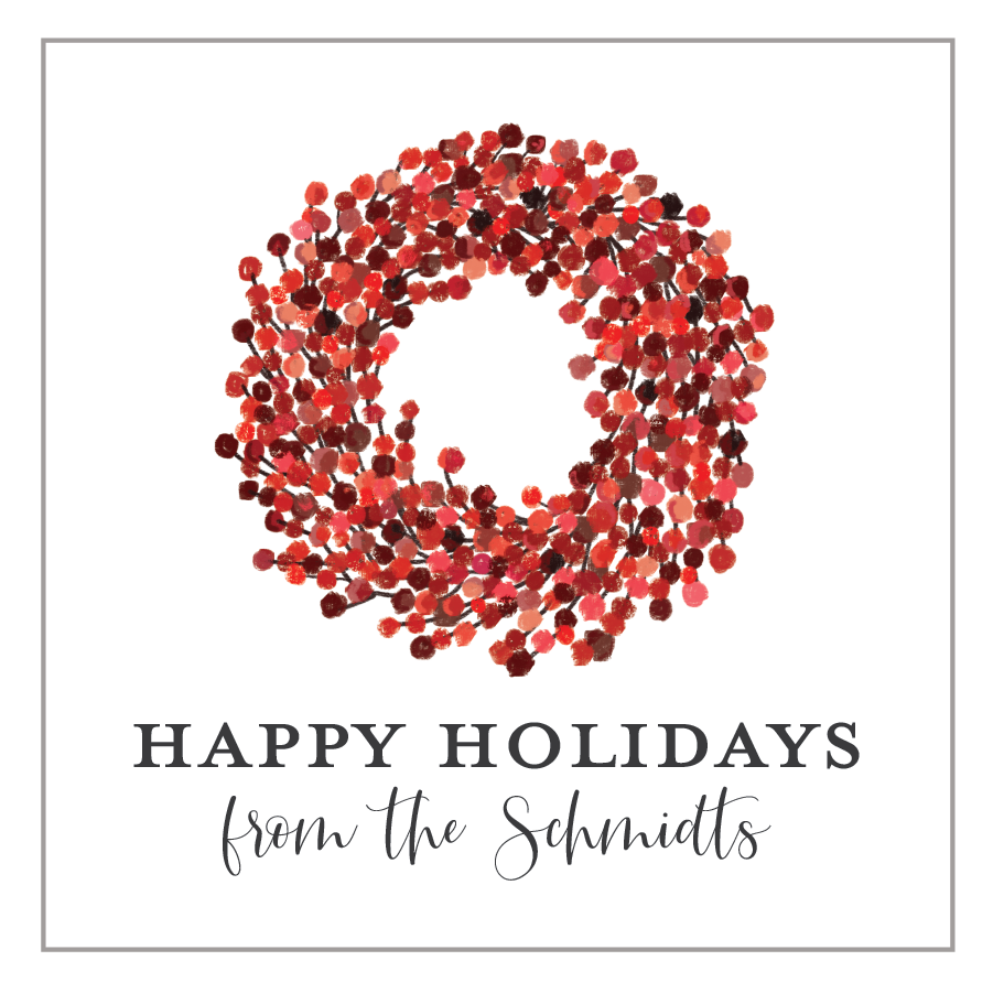 Holiday Gift Tag or Sticker | Red Berry Wreath