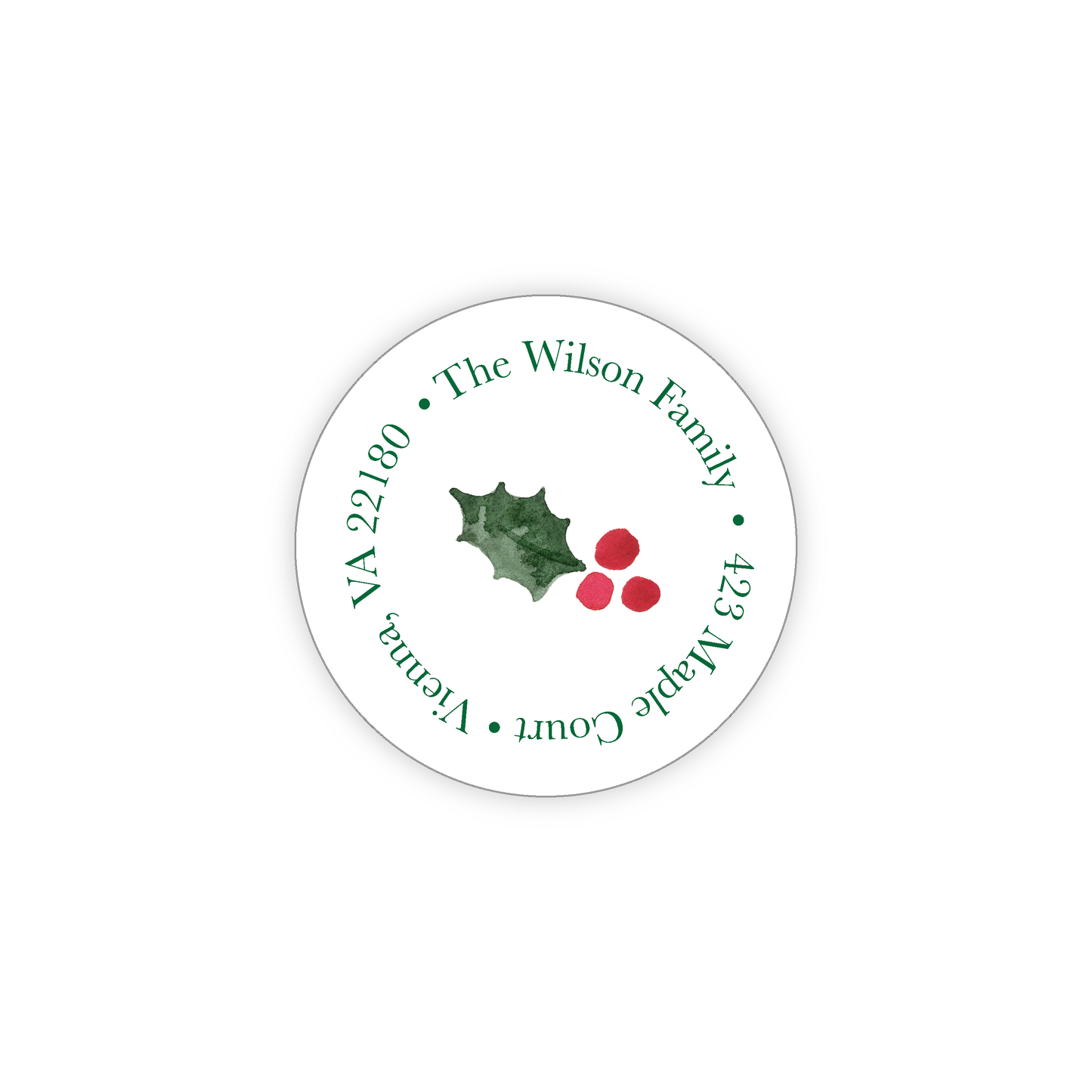 Round Address Label | Holly Leaf
