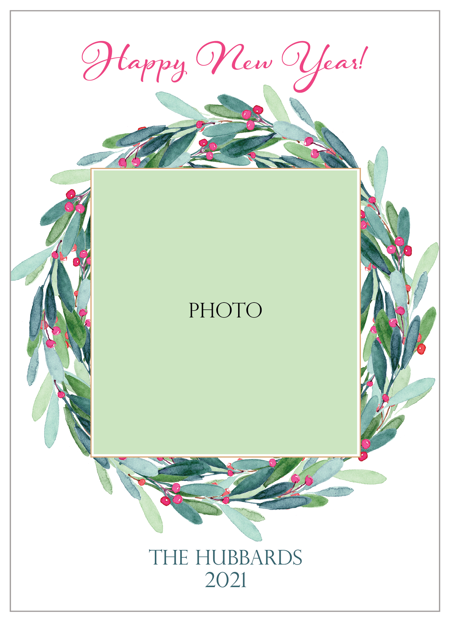 Holiday Photo Card | Pink Berry Wreath
