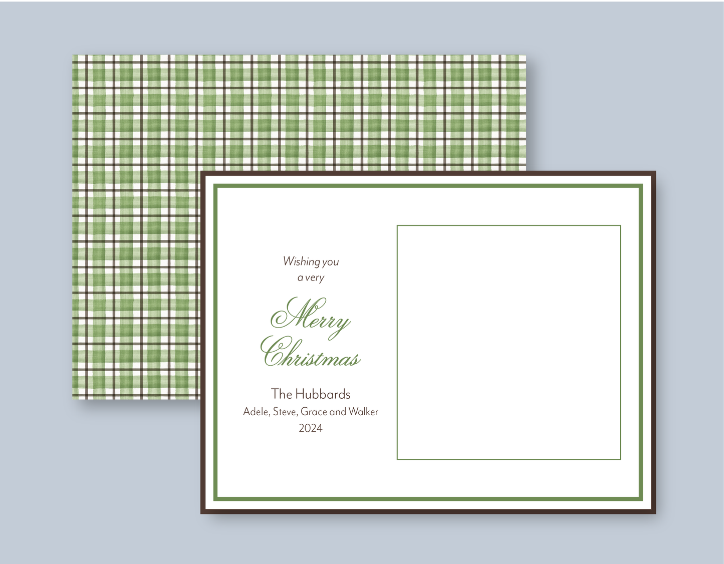 Holiday Photo Card | (Horizontal) Green and Brown Plaid