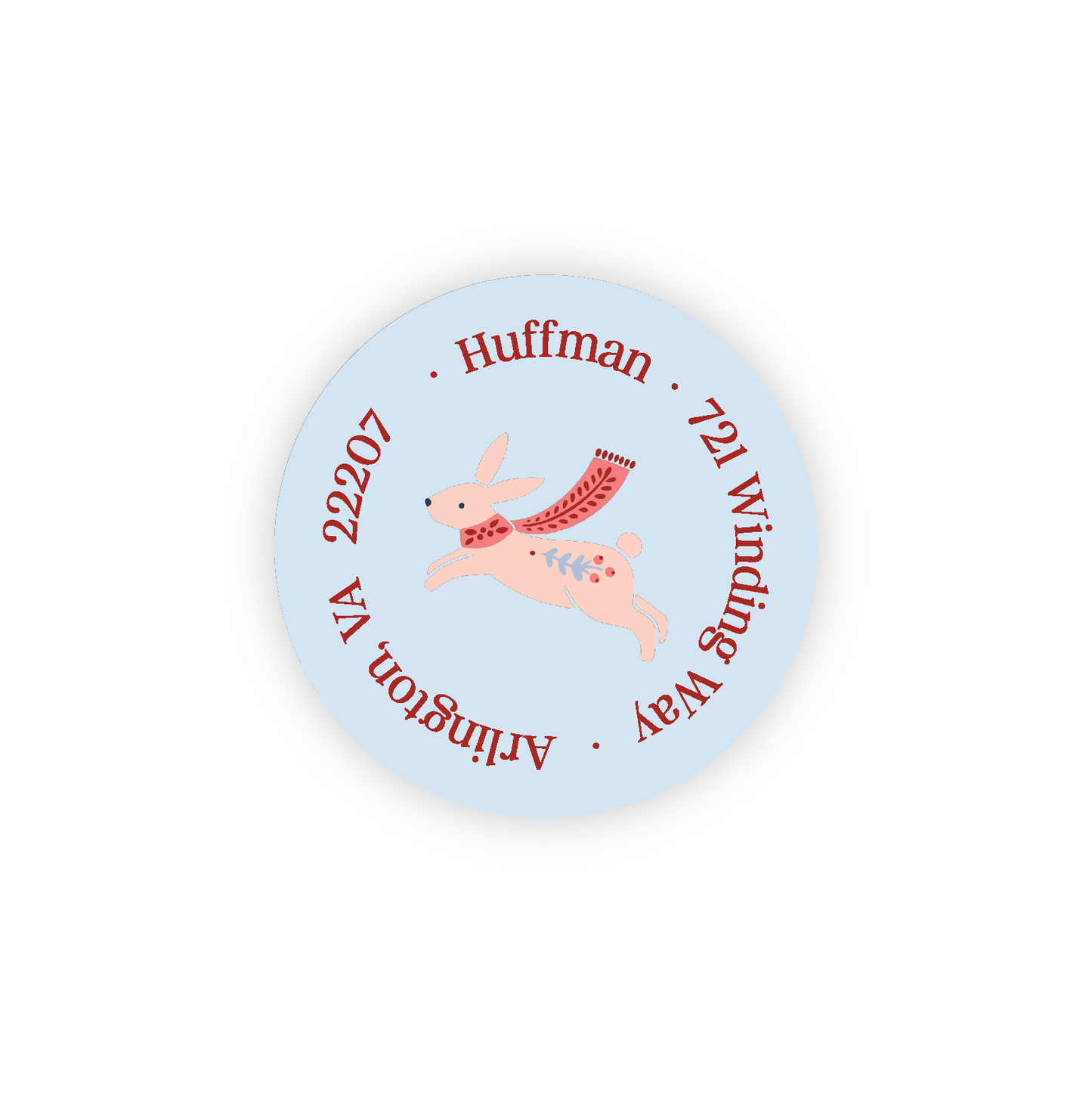 Round Address Label | Pink Winter Bunny