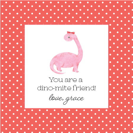 Gift Tag or Sticker | Valentine Pink Dino-Mite!