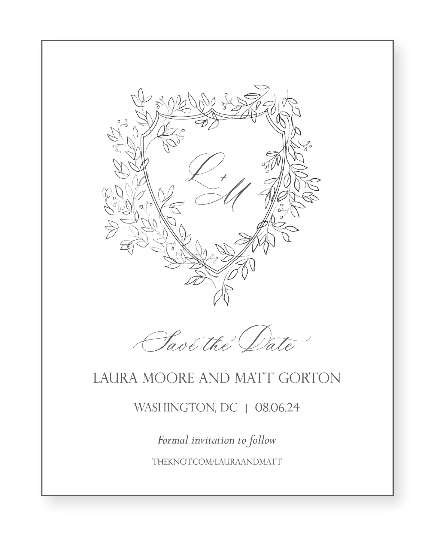 Wedding | Grey Crest and Line Florals | Save the Date
