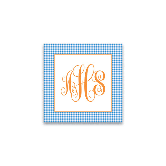 Gift Tag   |    Sticker   |    Bag Tag   |   Bright Blue with Orange Gingham
