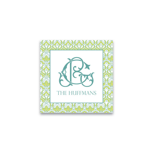 Gift Tag or Sticker    |    Teal & Green Damask