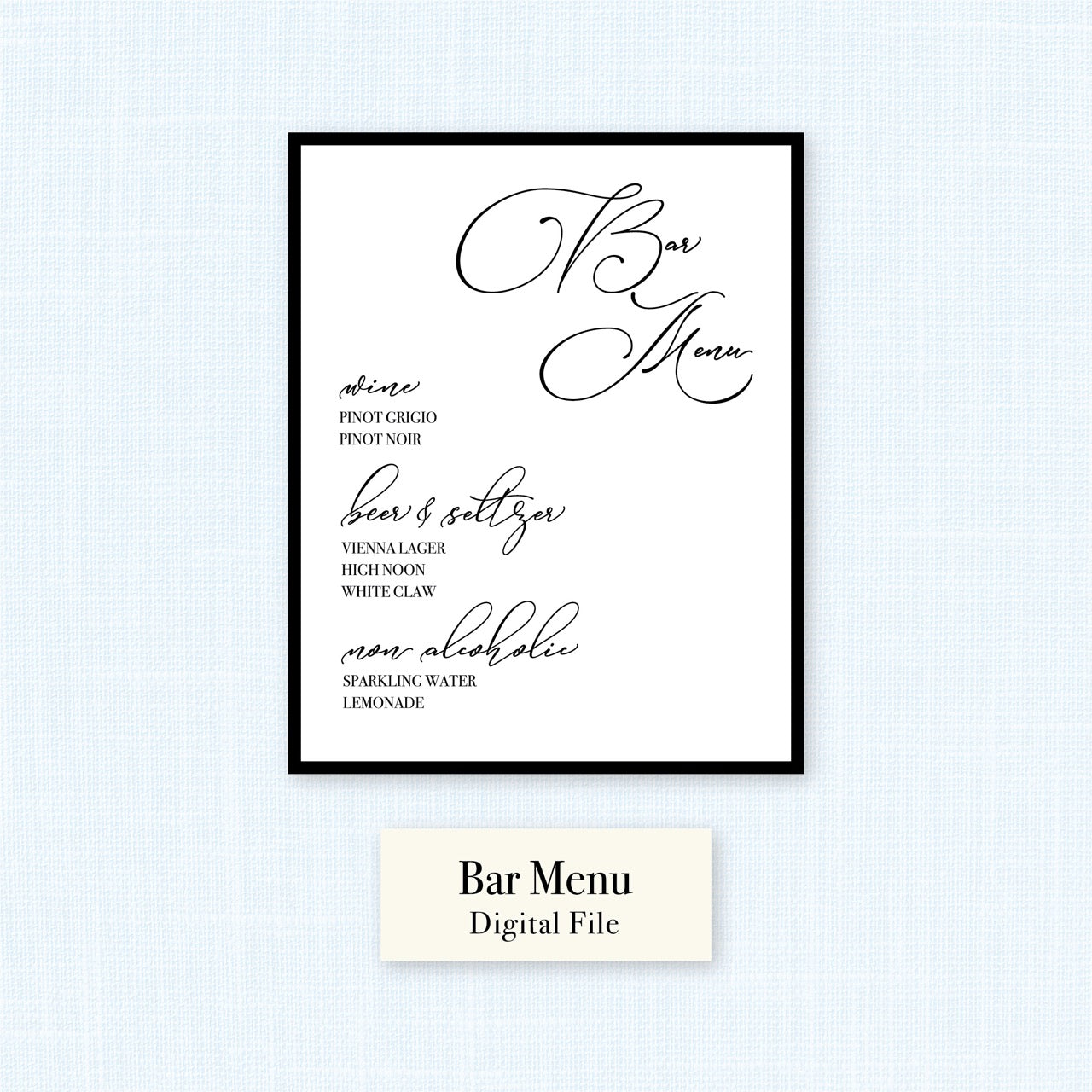 Wedding   |    Holly Collection    |    Bar Menu (PDF File for you to print)