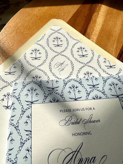 Wedding    |    Bridal Shower   |   Navy and Light Blue Scallop Pattern
