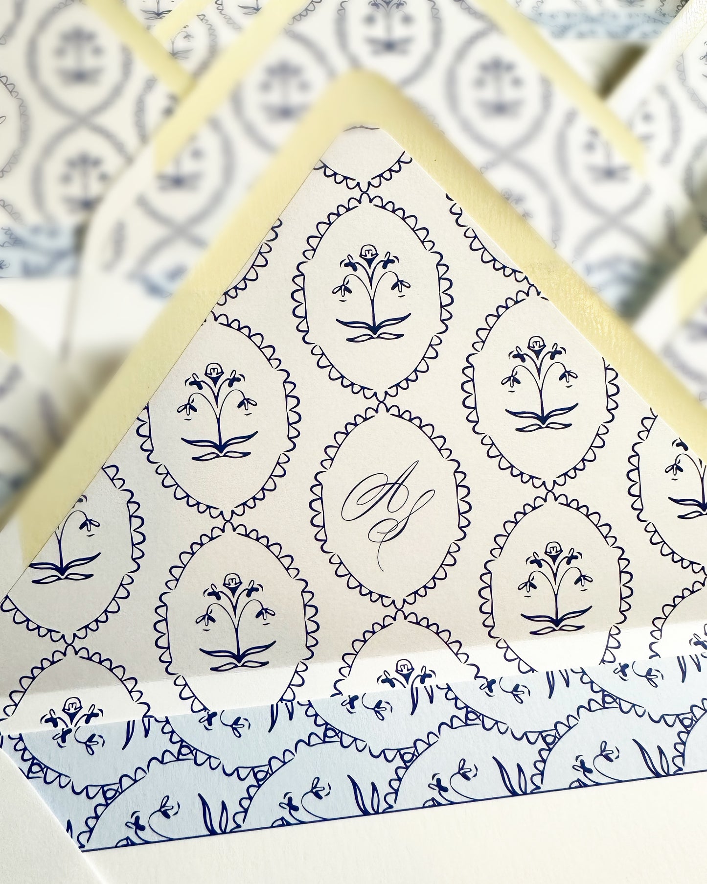 Wedding    |    Bridal Shower   |   Navy and Light Blue Scallop Pattern