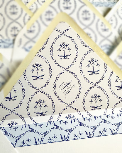 Wedding    |    Bridal Shower   |   Navy and Light Blue Scallop Pattern