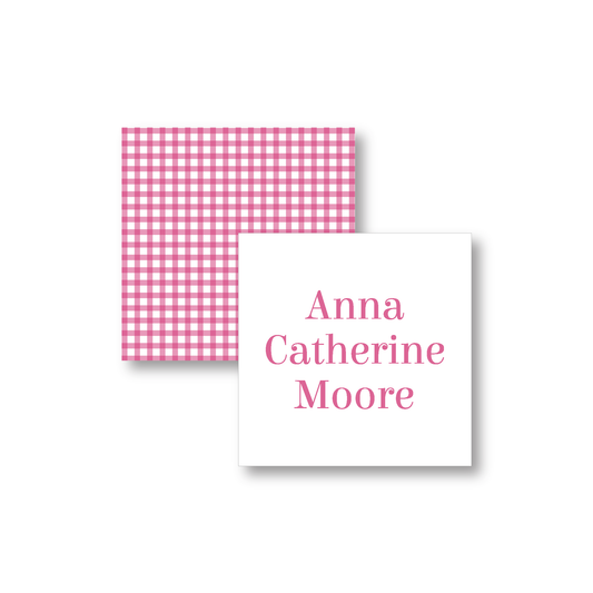 Gift Tag or Sticker   |    Simple Pink (Gingham on Reverse of Tag)