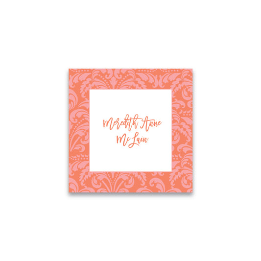 Gift Tag   |    Sticker   |    Bag Tag   |   Pink and Orange Damask