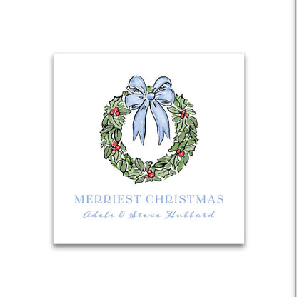 Holiday Gift Tag or Sticker    |    Blue Bow Wreath