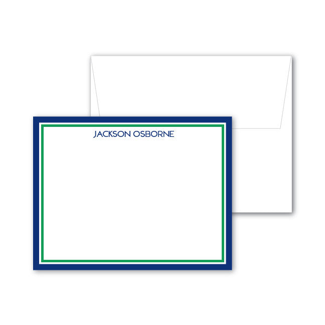 Flat Notecard   |   Navy and Green Border