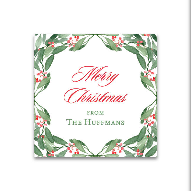 Holiday Gift Tag or Sticker   |     Red Berries Border