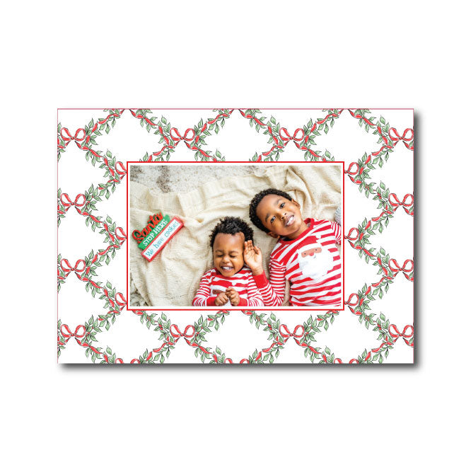 Holiday Photo Card    |    Garland with Red Ribbon Bow