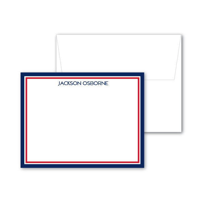 Flat Notecard   |   Navy and Red Border