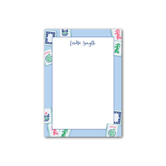 Personalized Notepad   |   Blue Tile Border |   Mah Jongg