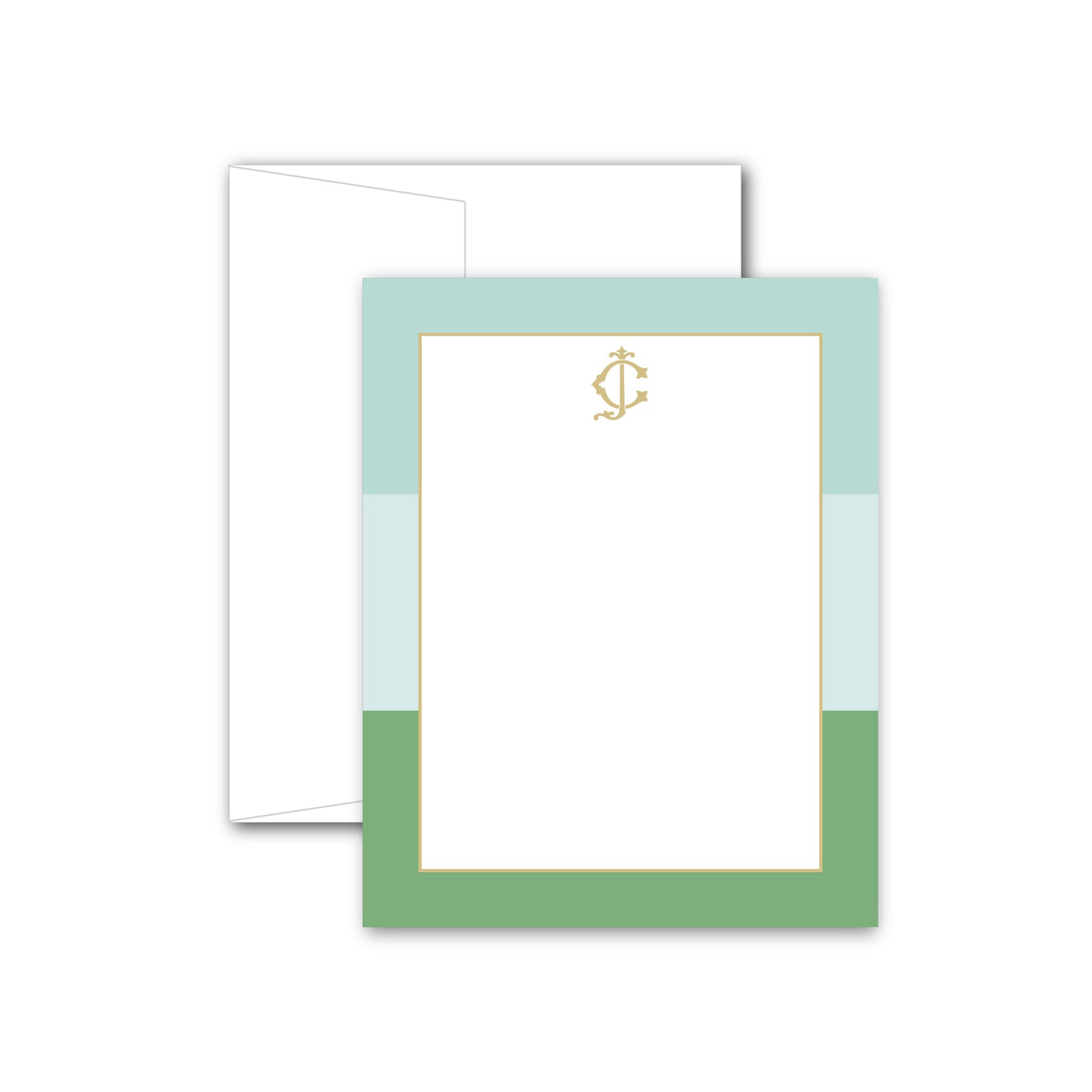 Flat Notecard    |     Bold Stripes with Duogram (Greens & Gold)