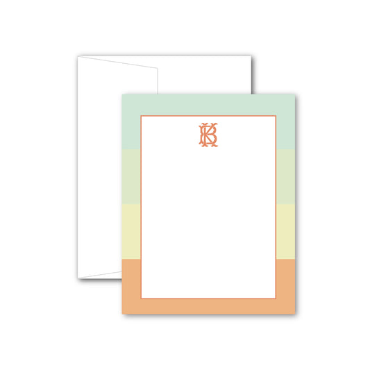 Flat Notecard    |     Bold Stripes with Duogram (Coral with Green)