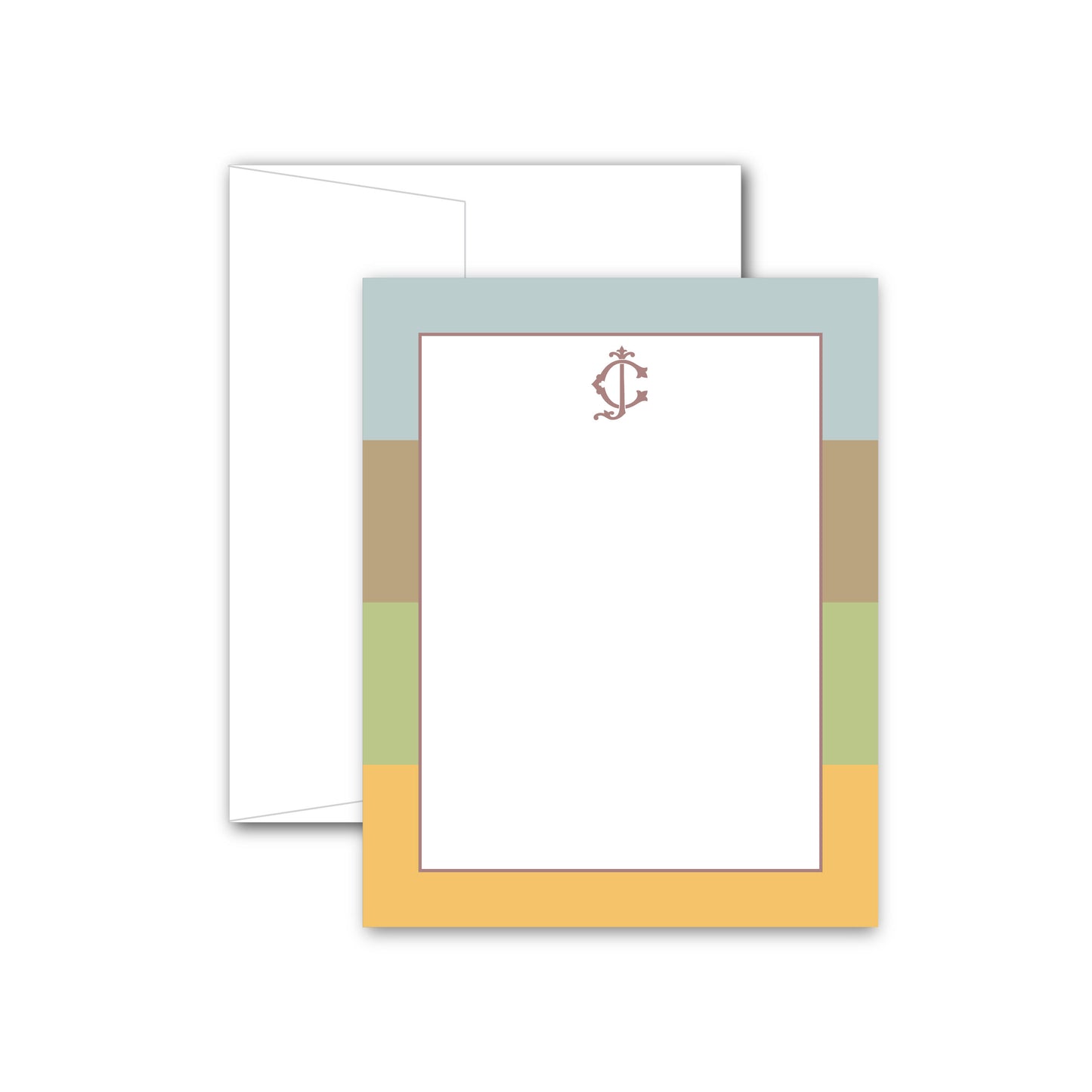 Flat Notecard    |     Bold Stripes with Duogram (Green/Gold/Blue/Brown)