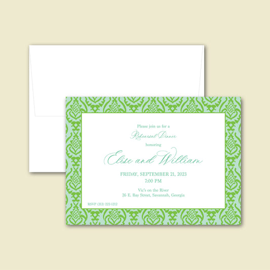 Wedding Party Invitation  |    Blue and Green Ikat Border