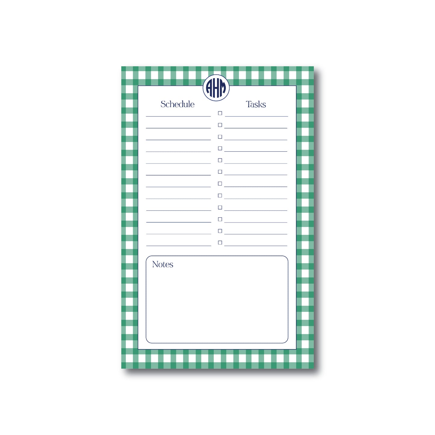 Daily Planner Pad   |   Green Gingham with Navy