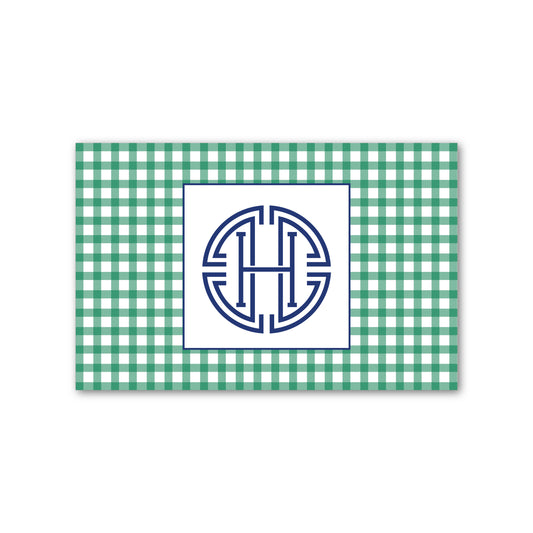 Laminated Placemat   |   Green Gingham with Navy Monogram